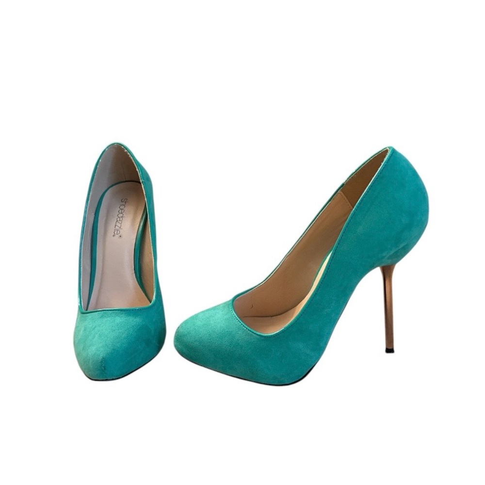 Shoedazzle heel green, gold heels shoe dazzle Women size 7
